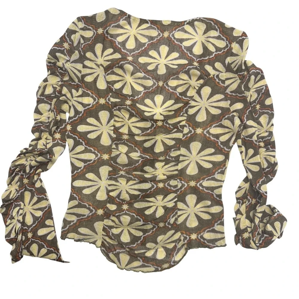 Free People Top Medium Floral Print‎ Mesh Top Bell Sleeves BOHO hippie